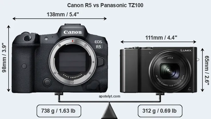 Size Canon R5 vs Panasonic TZ100