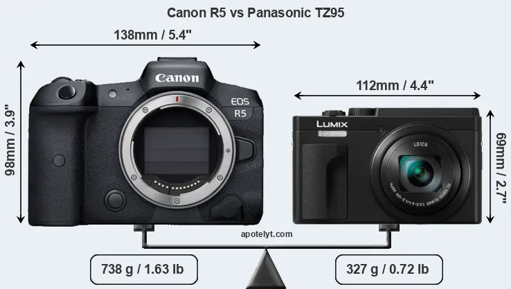 Size Canon R5 vs Panasonic TZ95