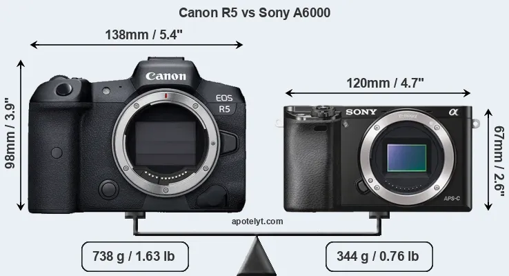 Size Canon R5 vs Sony A6000