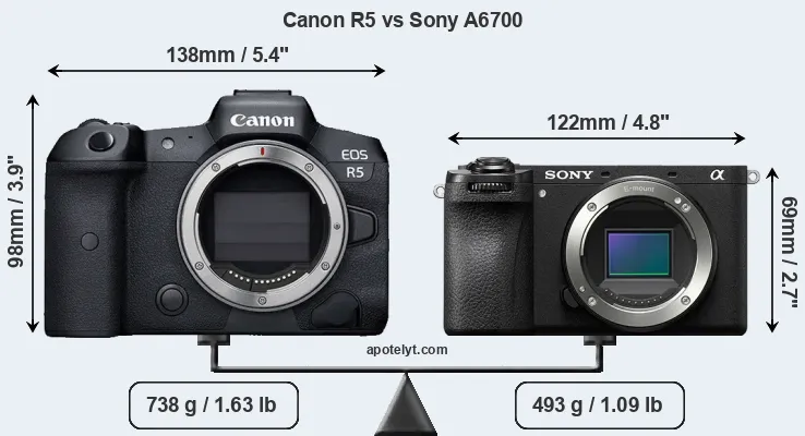 Size Canon R5 vs Sony A6700