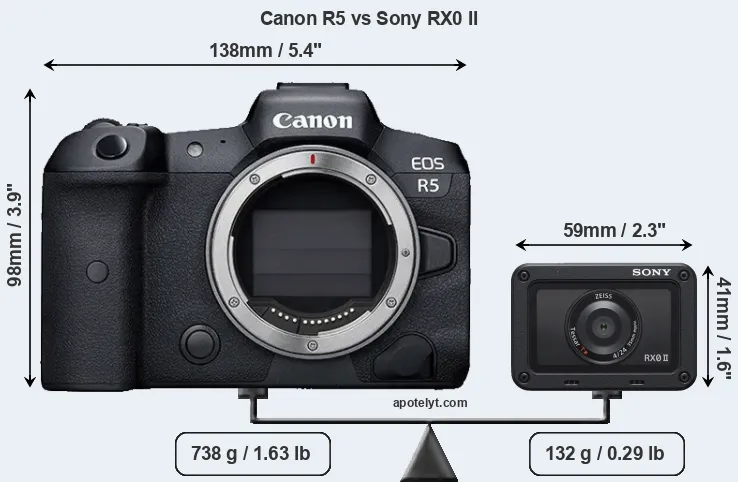 Size Canon R5 vs Sony RX0 II