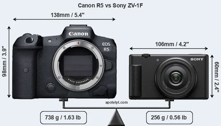 Size Canon R5 vs Sony ZV-1F