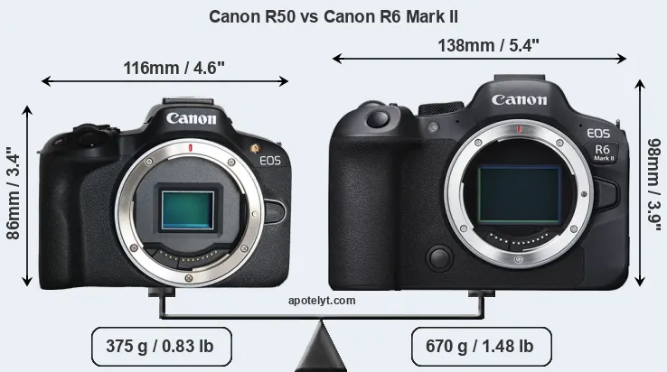 Size Canon R50 vs Canon R6 Mark II