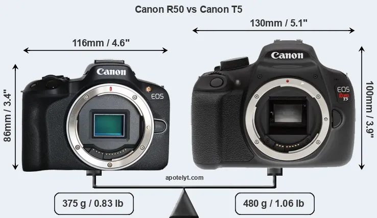 Size Canon R50 vs Canon T5