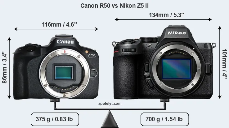 Size Canon R50 vs Nikon Z5 II