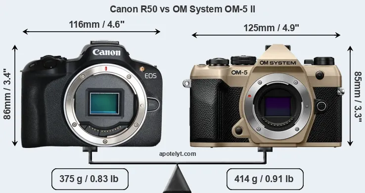 Size Canon R50 vs OM System OM-5 II