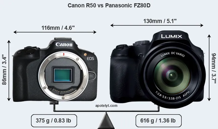 Size Canon R50 vs Panasonic FZ80D