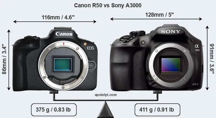 Size Canon R50 vs Sony A3000