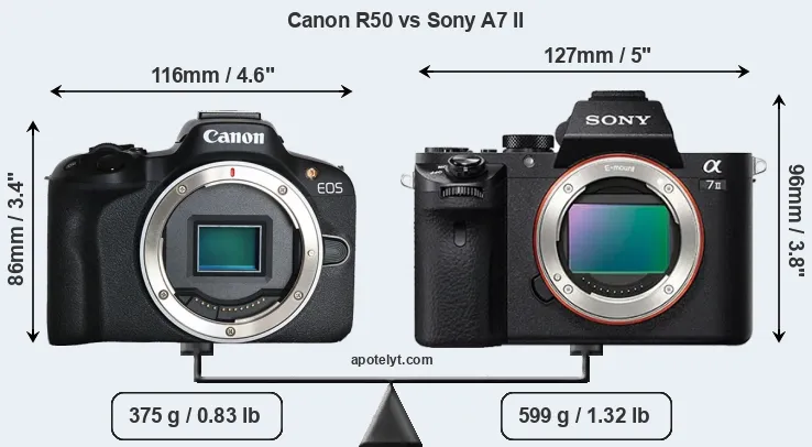 Size Canon R50 vs Sony A7 II