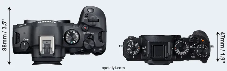 Compare R6 Mark II versus X-T1 top