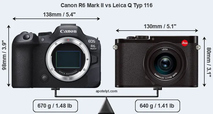 Size Canon R6 Mark II vs Leica Q Typ 116