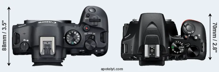 Compare R6 Mark II versus D3500 top