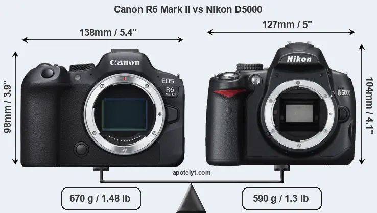 Size Canon R6 Mark II vs Nikon D5000