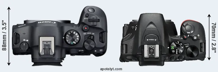 Compare R6 Mark II versus D5500 top