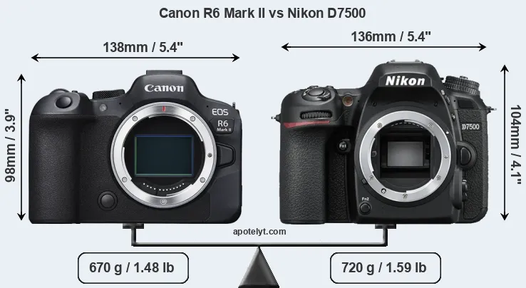 Size Canon R6 Mark II vs Nikon D7500