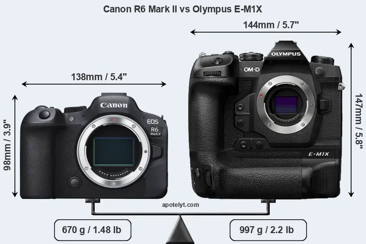 Size Canon R6 Mark II vs Olympus E-M1X