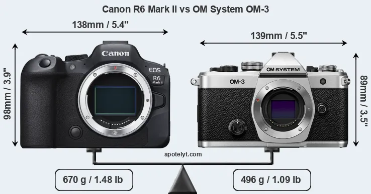 Size Canon R6 Mark II vs OM System OM-3