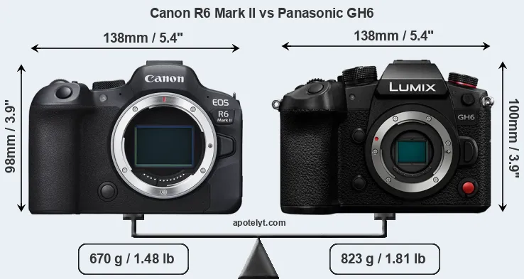 Size Canon R6 Mark II vs Panasonic GH6