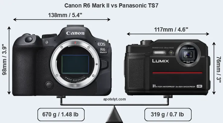 Size Canon R6 Mark II vs Panasonic TS7