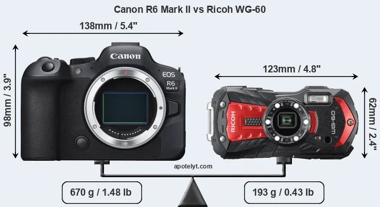 Size Canon R6 Mark II vs Ricoh WG-60