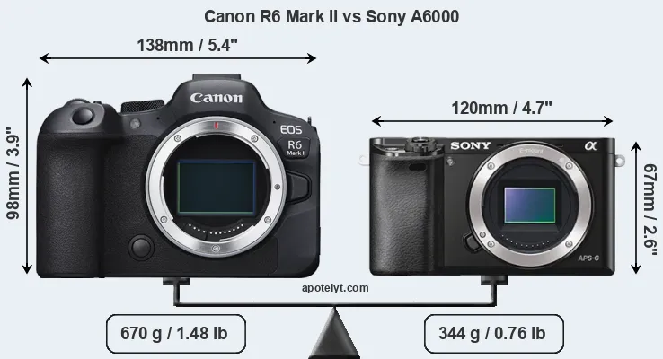 Size Canon R6 Mark II vs Sony A6000
