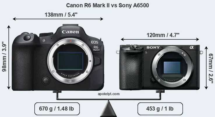 Size Canon R6 Mark II vs Sony A6500