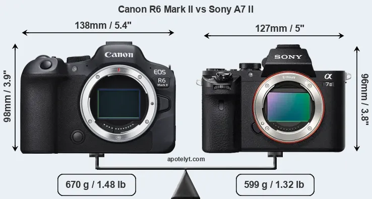 Size Canon R6 Mark II vs Sony A7 II