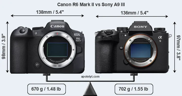 Size Canon R6 Mark II vs Sony A9 III