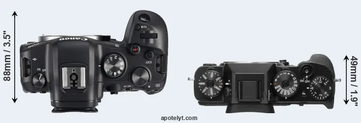 Compare R6 versus X-T2 top