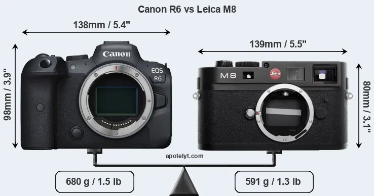 Size Canon R6 vs Leica M8
