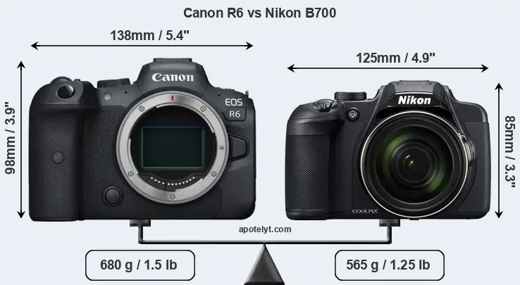 Size Canon R6 vs Nikon B700
