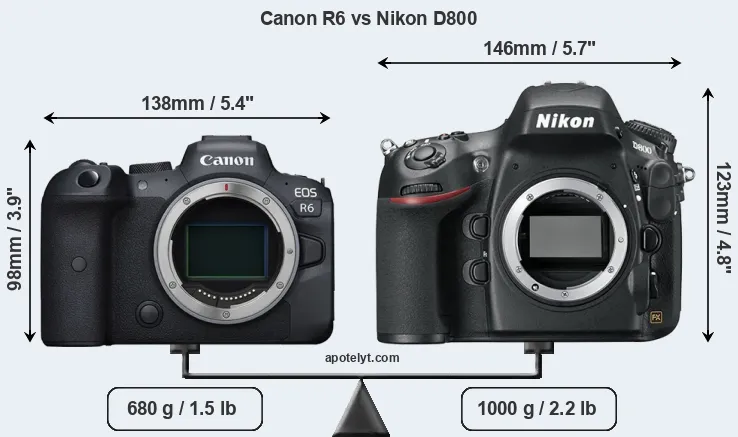 Size Canon R6 vs Nikon D800
