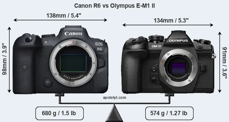Size Canon R6 vs Olympus E-M1 II