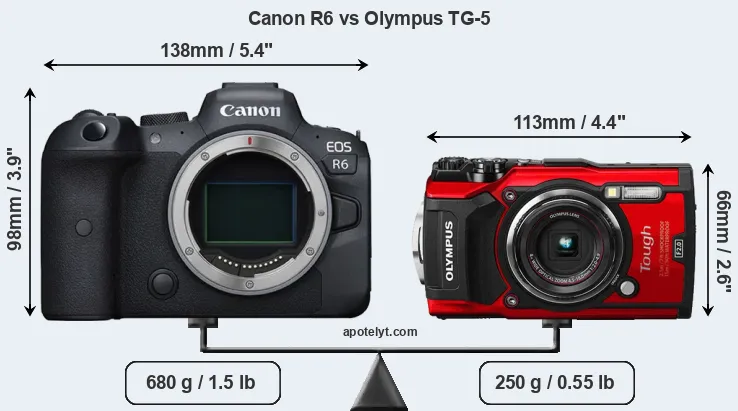 Size Canon R6 vs Olympus TG-5