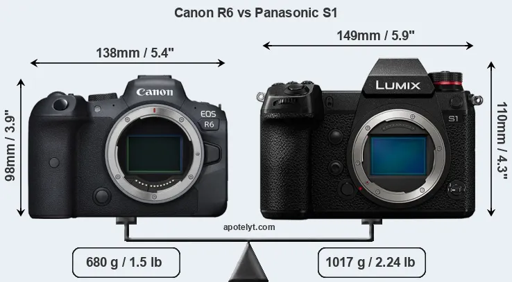 Size Canon R6 vs Panasonic S1