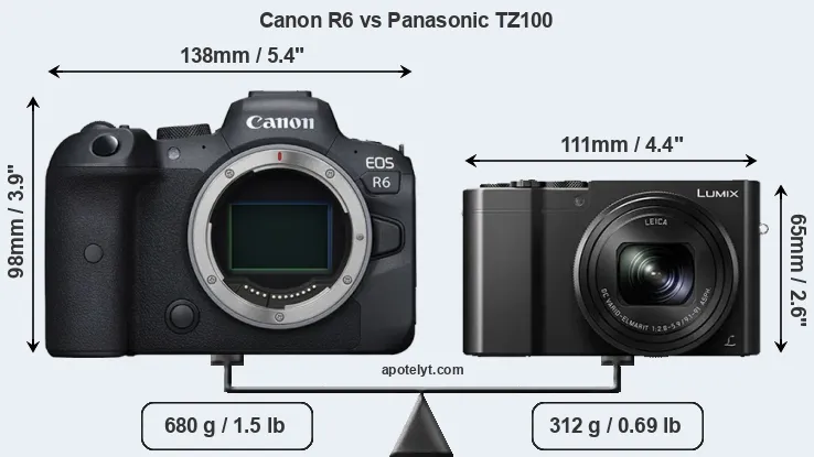 Size Canon R6 vs Panasonic TZ100