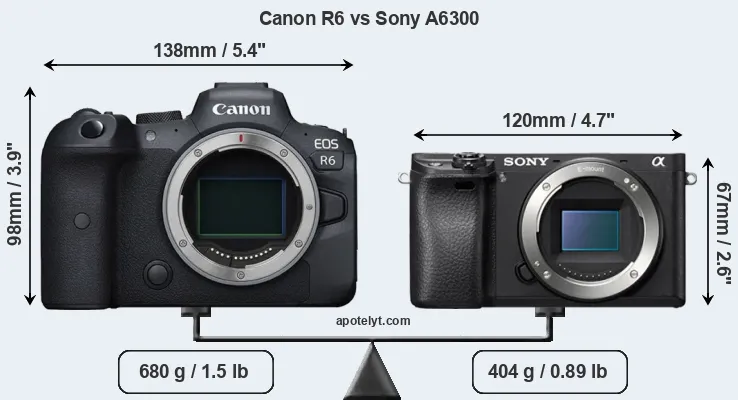 Size Canon R6 vs Sony A6300