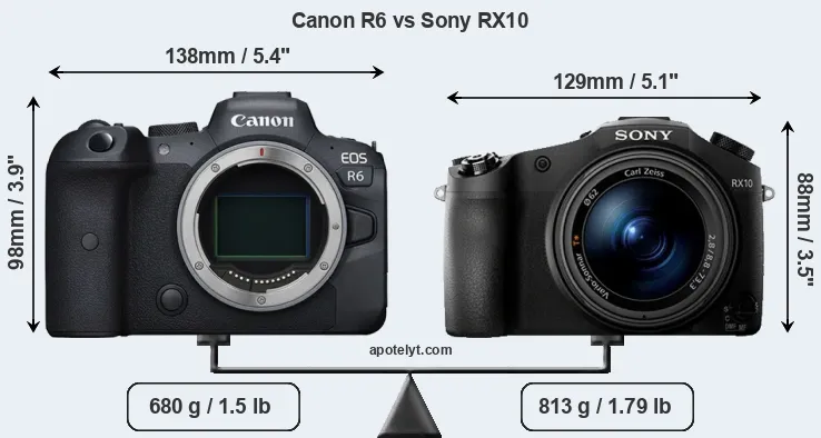 Size Canon R6 vs Sony RX10