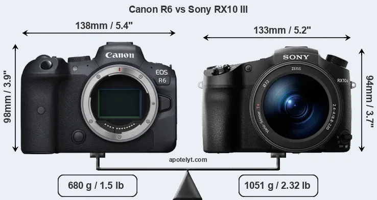 Size Canon R6 vs Sony RX10 III