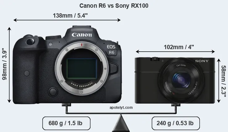 Size Canon R6 vs Sony RX100