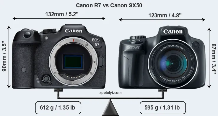 Size Canon R7 vs Canon SX50
