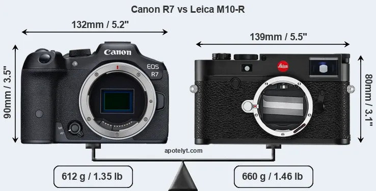 Size Canon R7 vs Leica M10-R