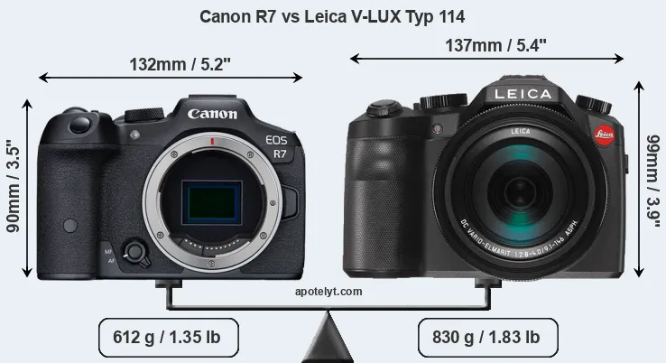 Size Canon R7 vs Leica V-LUX Typ 114