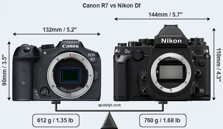Size Canon R7 vs Nikon Df