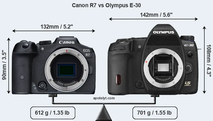 Size Canon R7 vs Olympus E-30