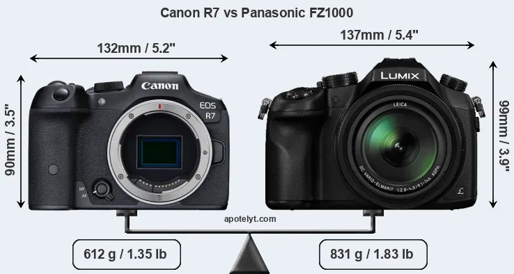 Size Canon R7 vs Panasonic FZ1000