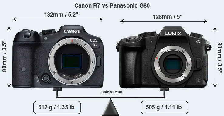 Size Canon R7 vs Panasonic G80