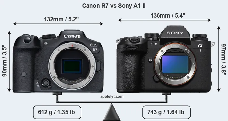 Size Canon R7 vs Sony A1 II