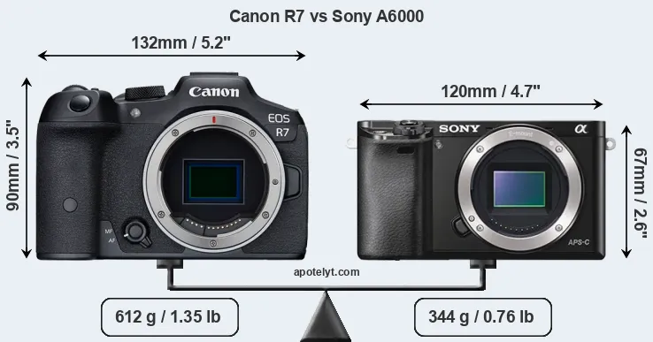 Size Canon R7 vs Sony A6000