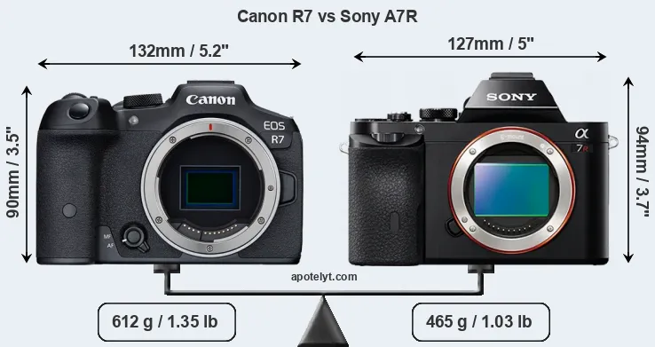 Size Canon R7 vs Sony A7R